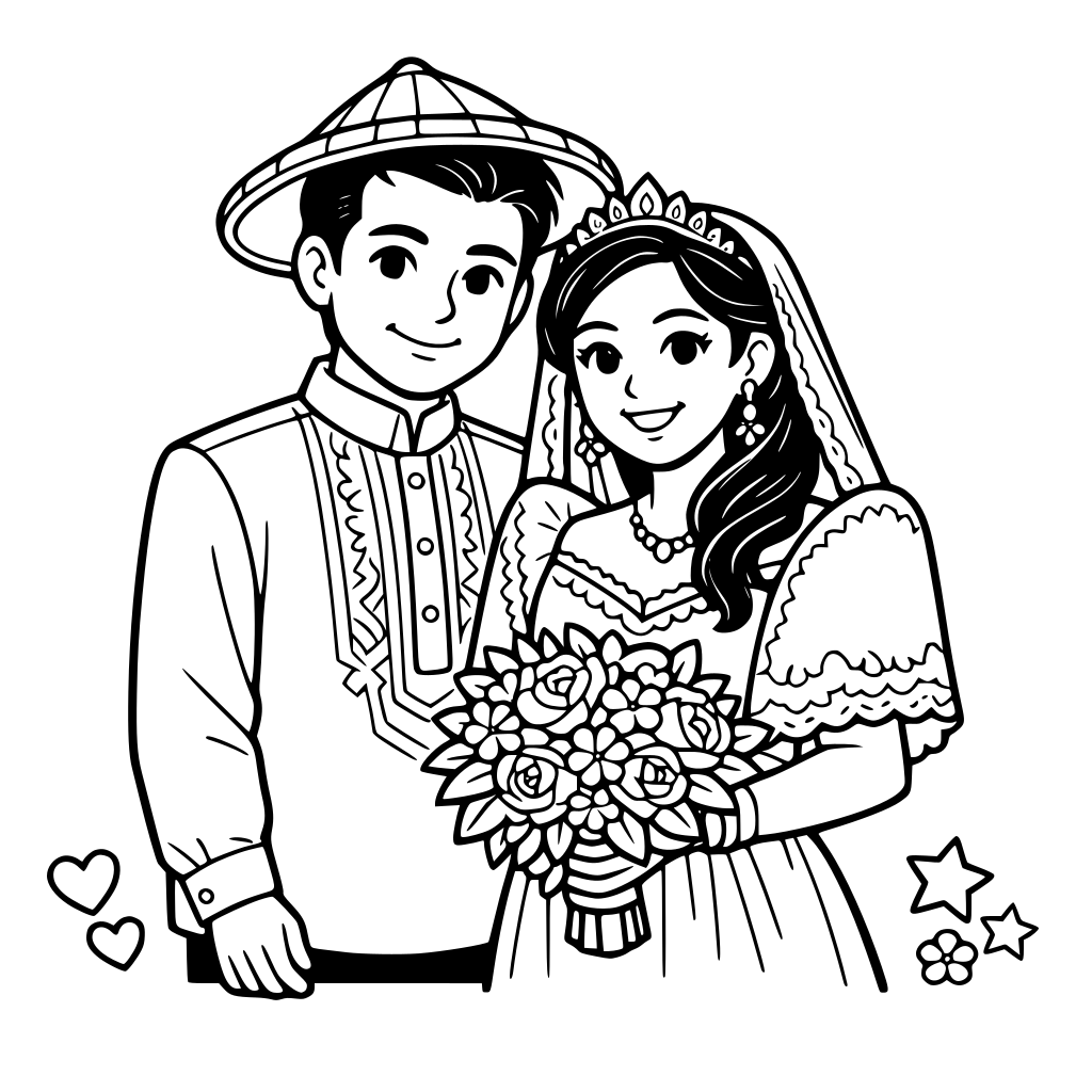 Filipino bride and groom in traditional attire