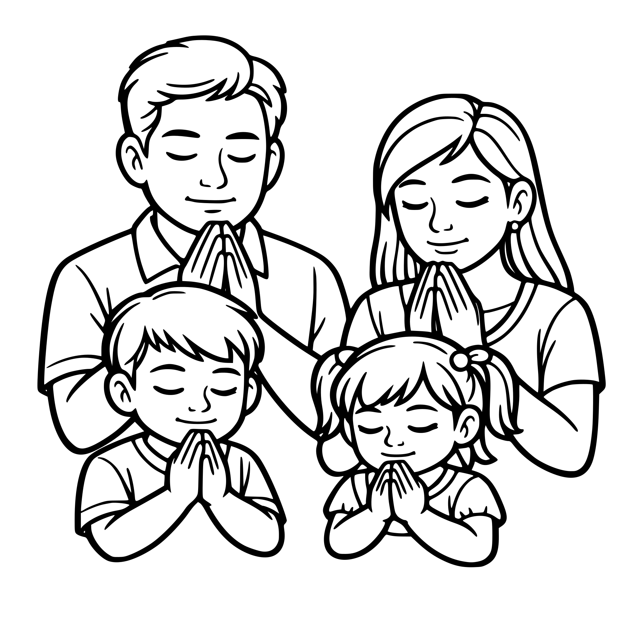 Filipino family praying together at home or inside a church, peaceful and respectful atmosphere