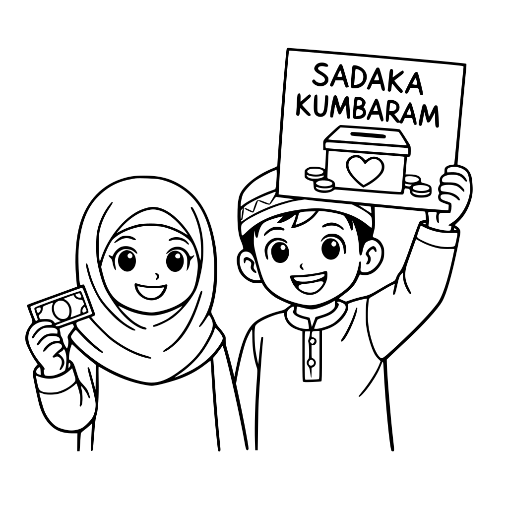 une fille est un garçon musulman qui tiens un billet dans une main est une affiche sadaka kumbaram dans l'autre en l'air