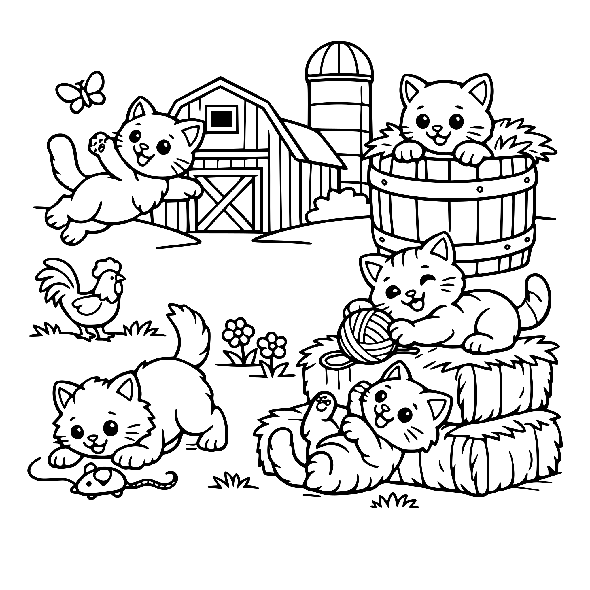 Gatos jugando en una granja