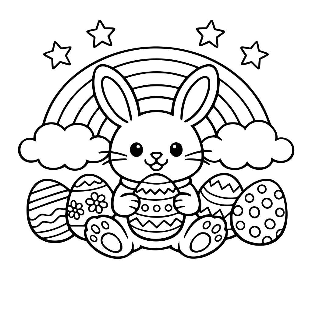 Easter bunny with eggs and rainbows
