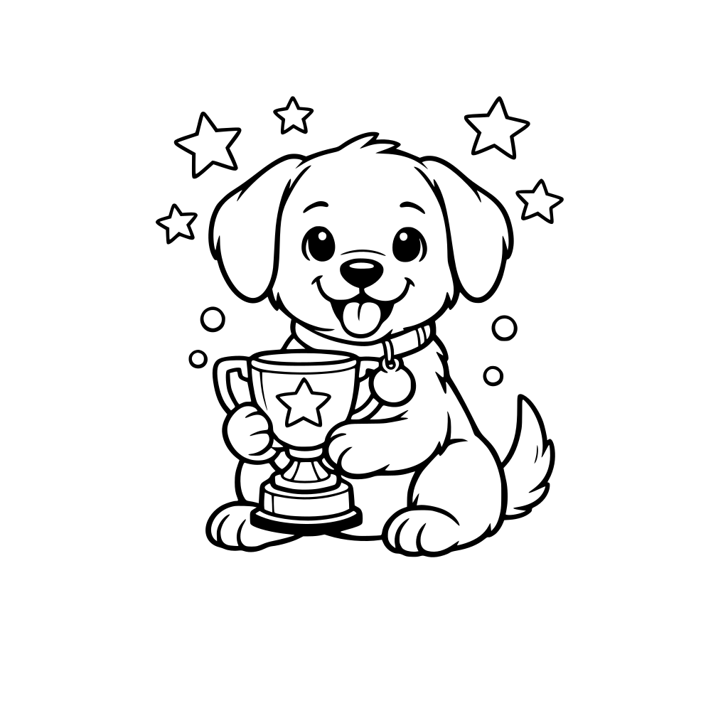a cute dog with a trophy