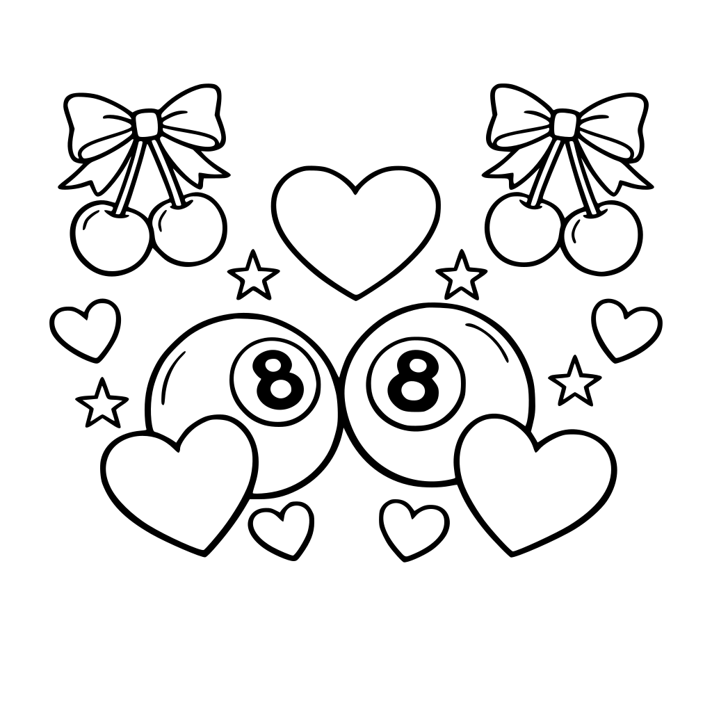Cherry bows and hearts and 8balls