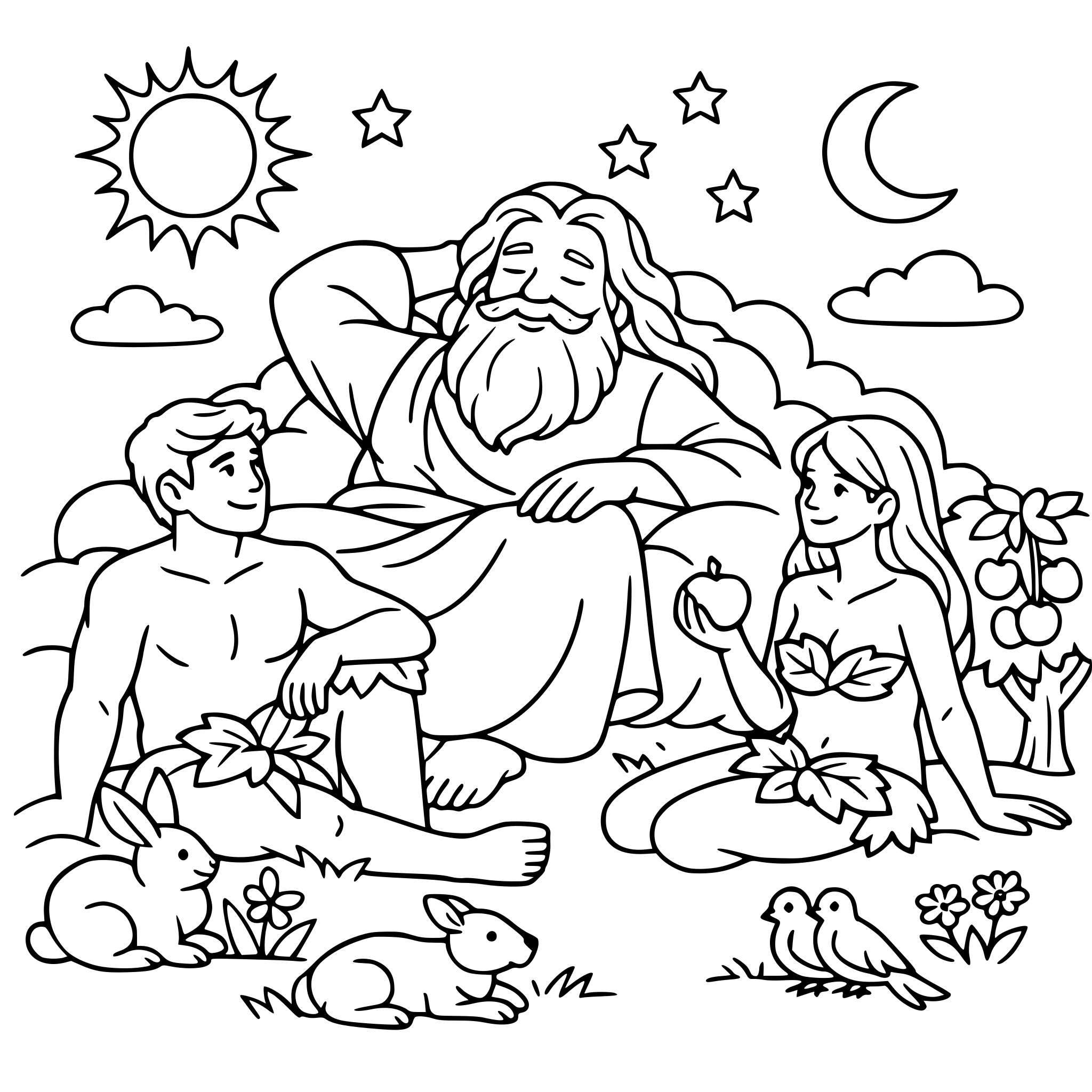 God resting in His creation with Adam and Eve