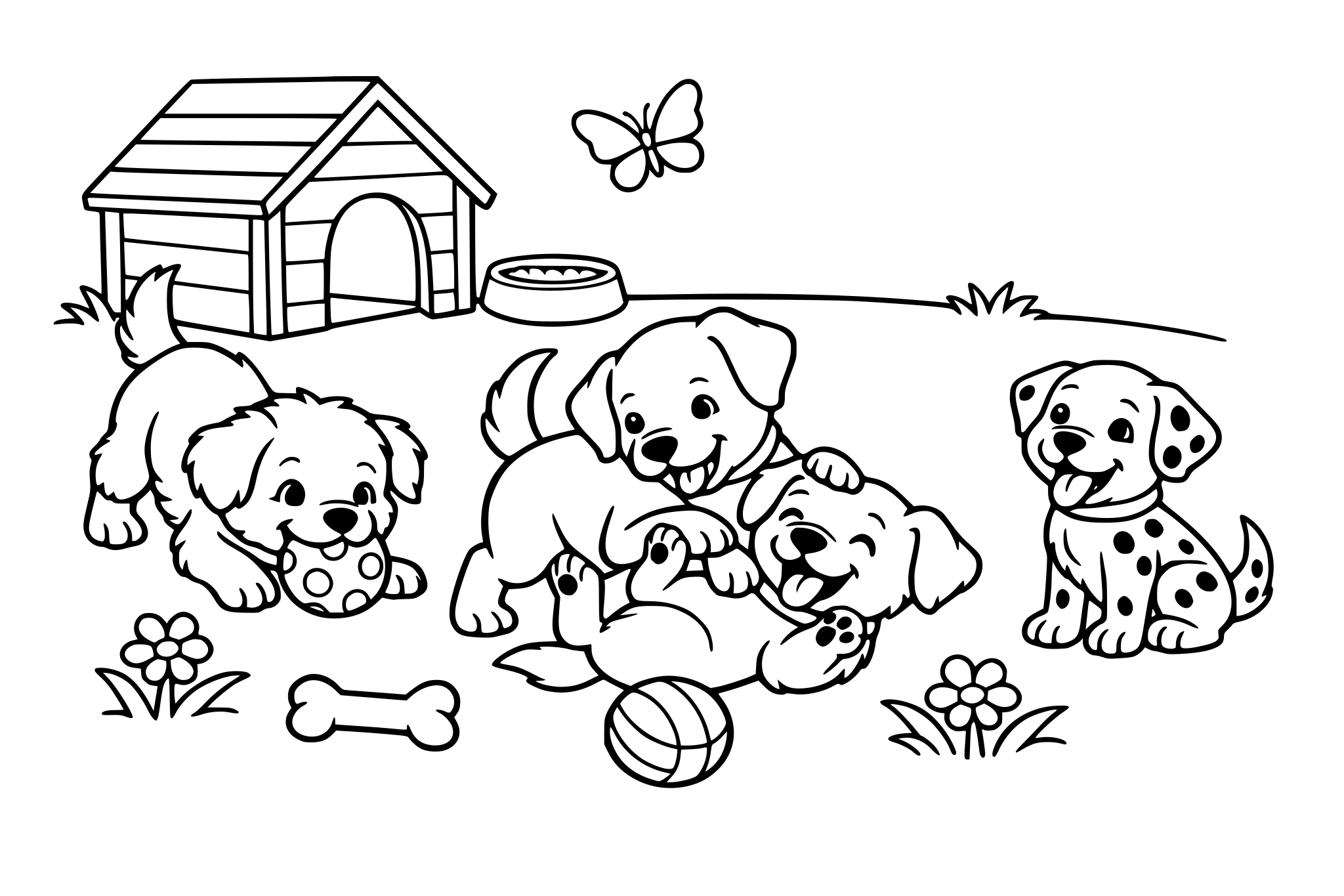 Puppies playing in the yard