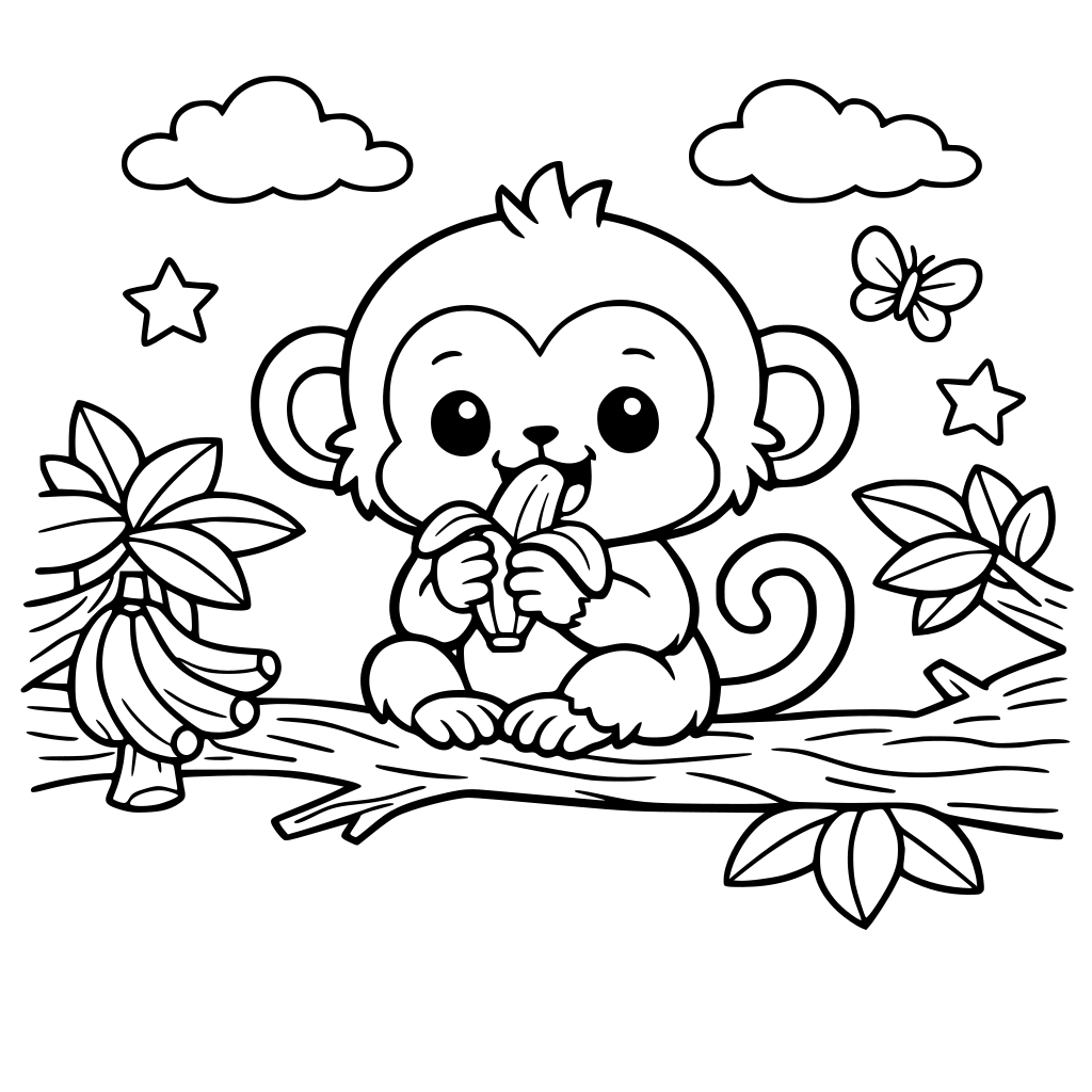 cute monkey play in the trees and eat bananas