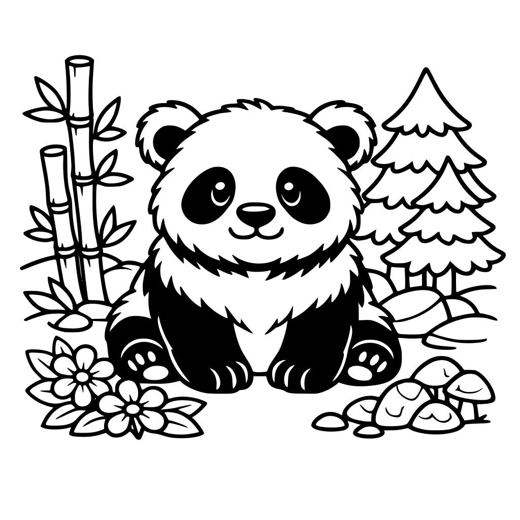 A beautiful, fluffy panda bear in the forest.