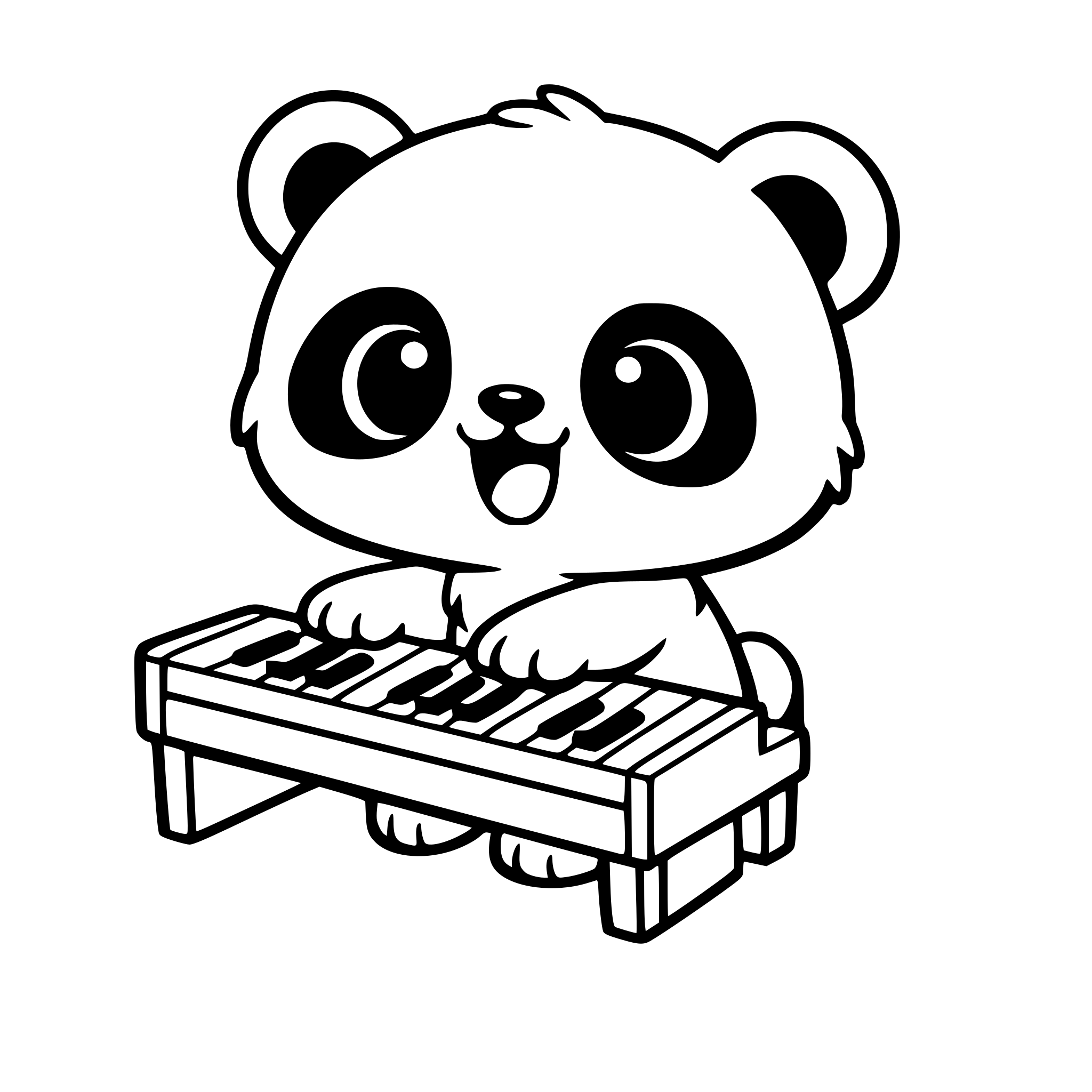 Quiero crear una imagen de un animal tocando el piano, estilo cartoon, con fondo blanco, estilo chibi y gracioso. Solo el animal sin ninguna escena de fondo