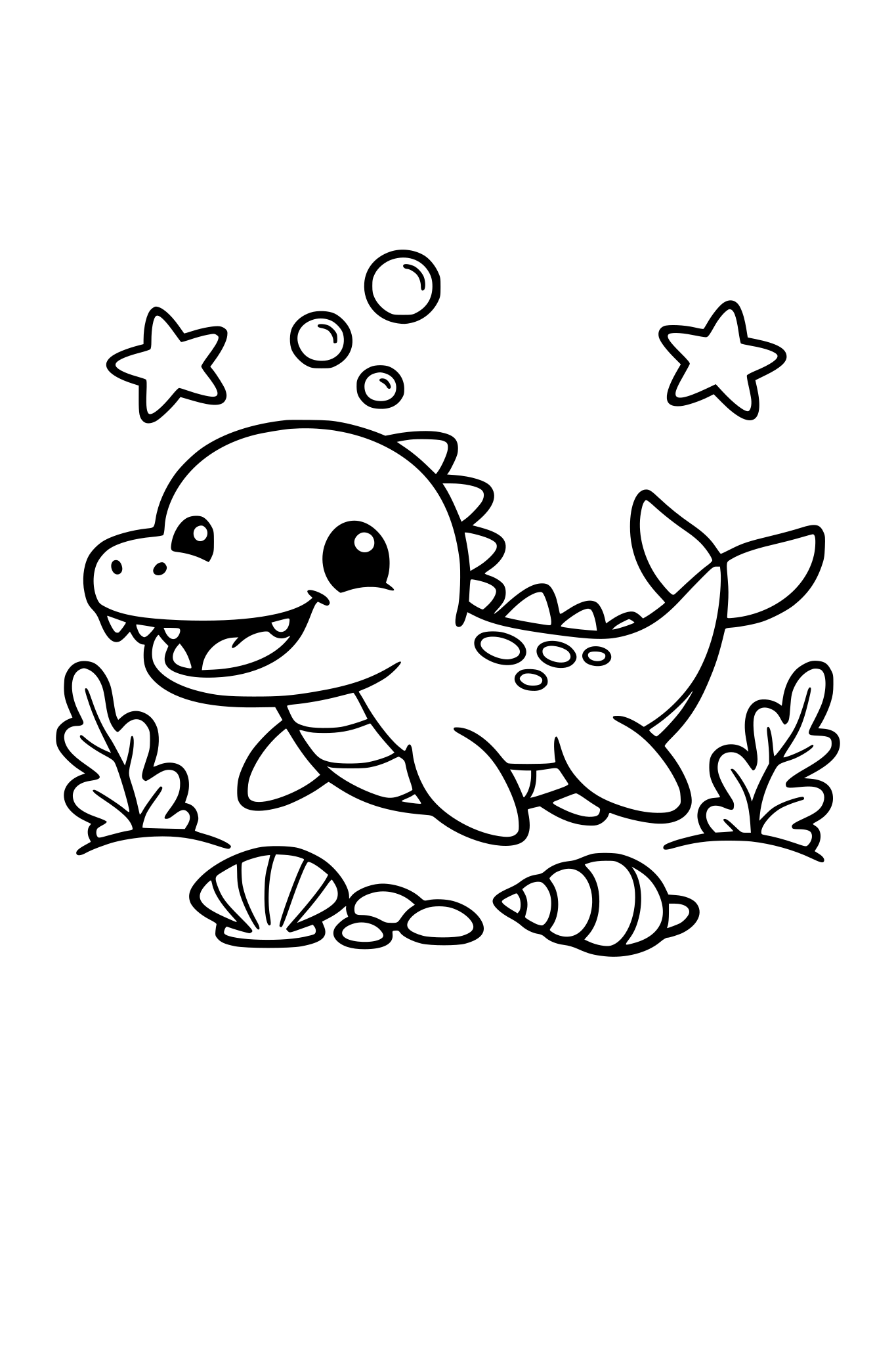 mały słodki, mozazaur, na dnie morza, obrazek dla małych dzieci, bez szczegółów, bez tła