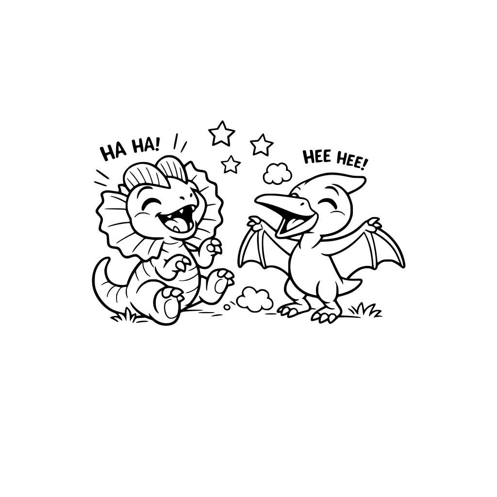 Cute Dilophosaurus and Pterosaur playing and laughing