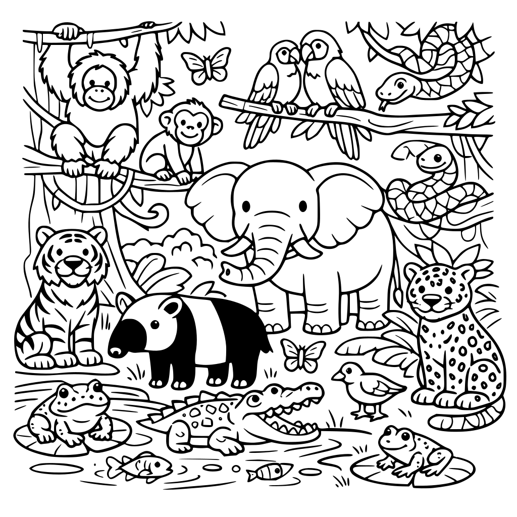 Hutan hujan yang dipenuhi berbagai hewan