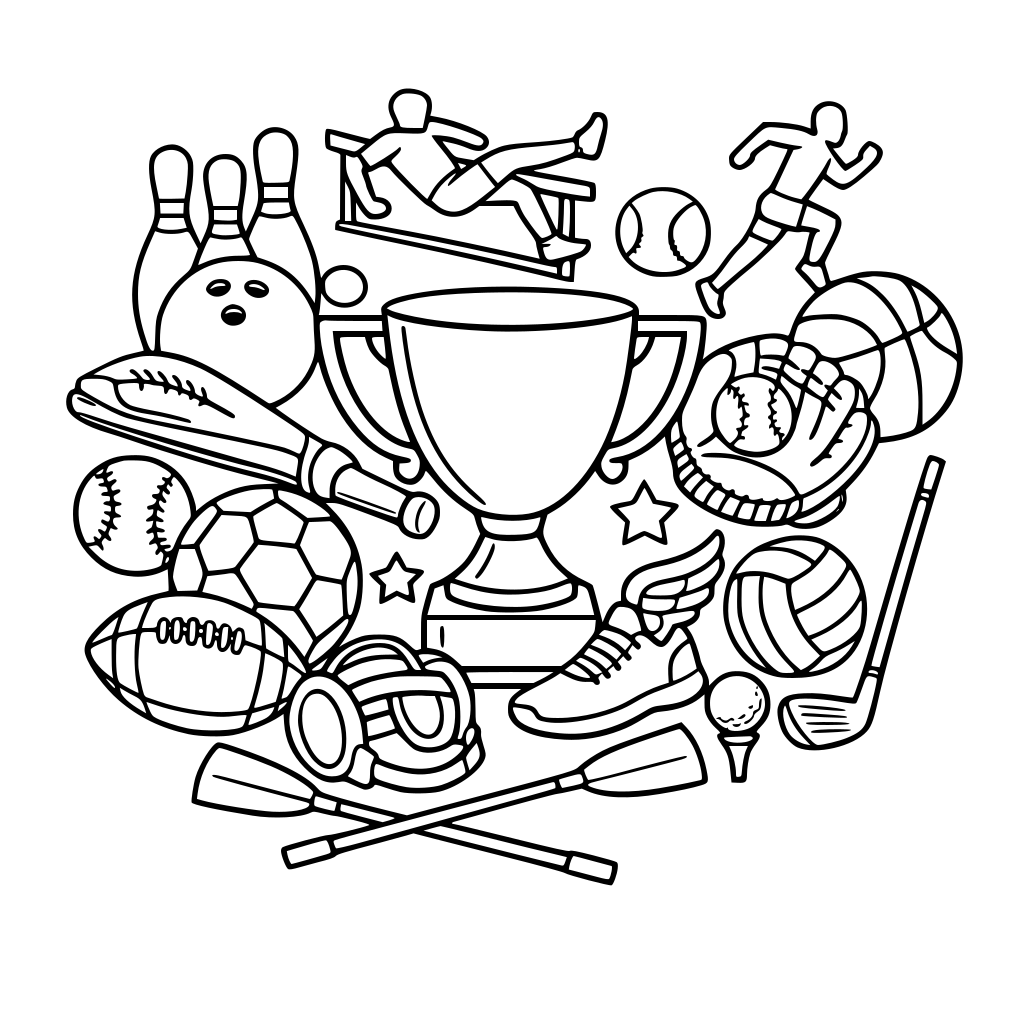 sports equipment trophy bowling soccer baseball golf football wrestling rowing running jumping basketball volleyball