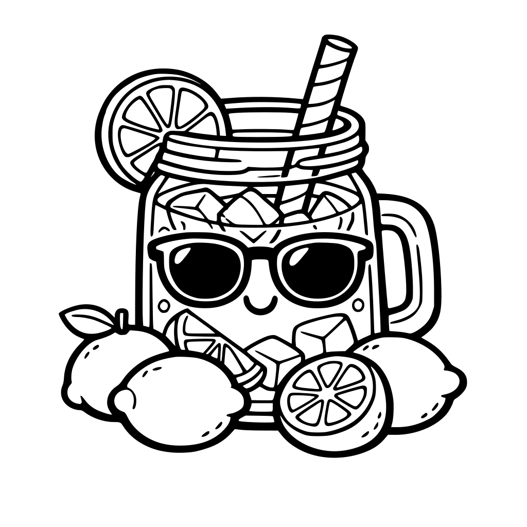 cute Lemonade jar with glasses ice and some lemons in