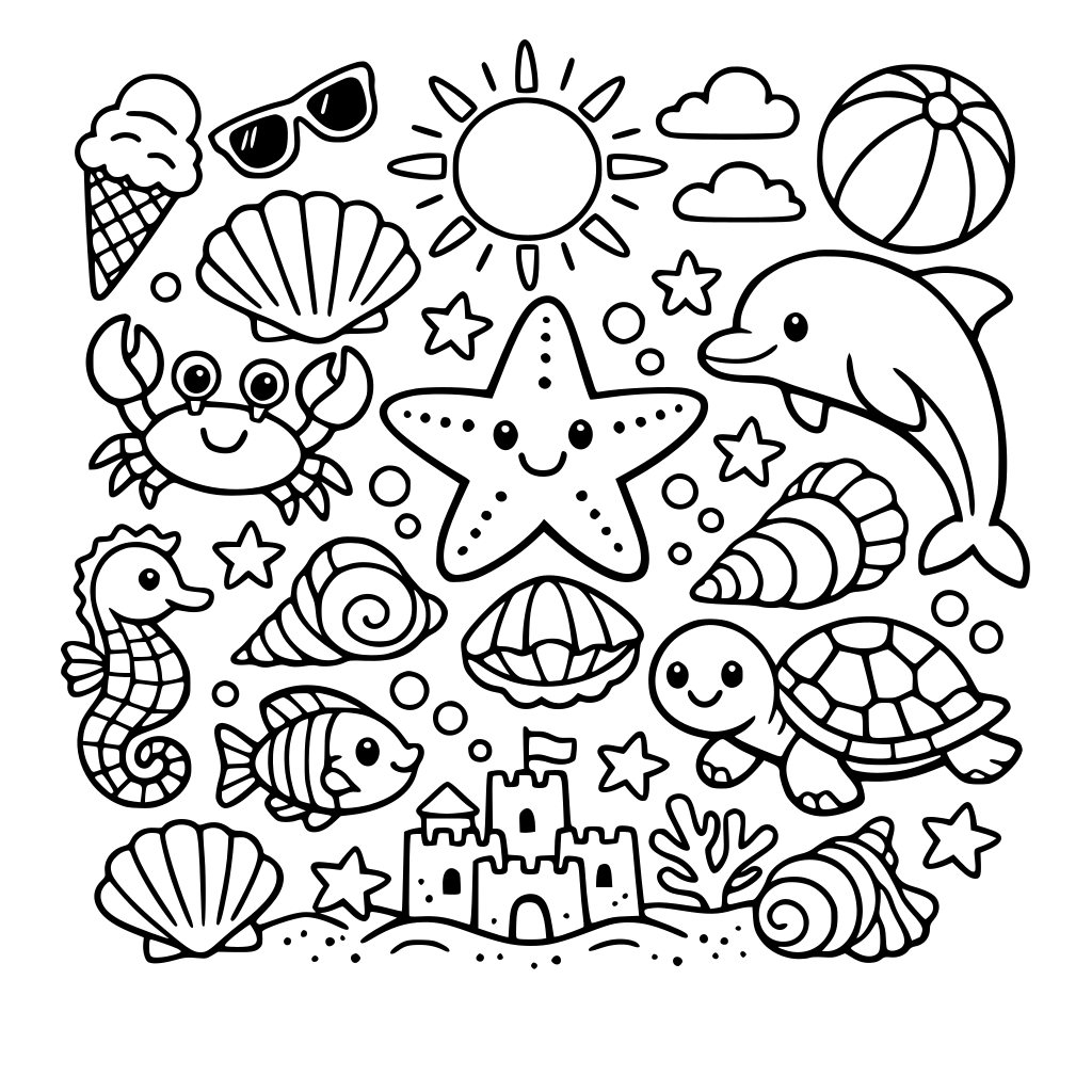 Summer with seashell and sea life happy cozy colors