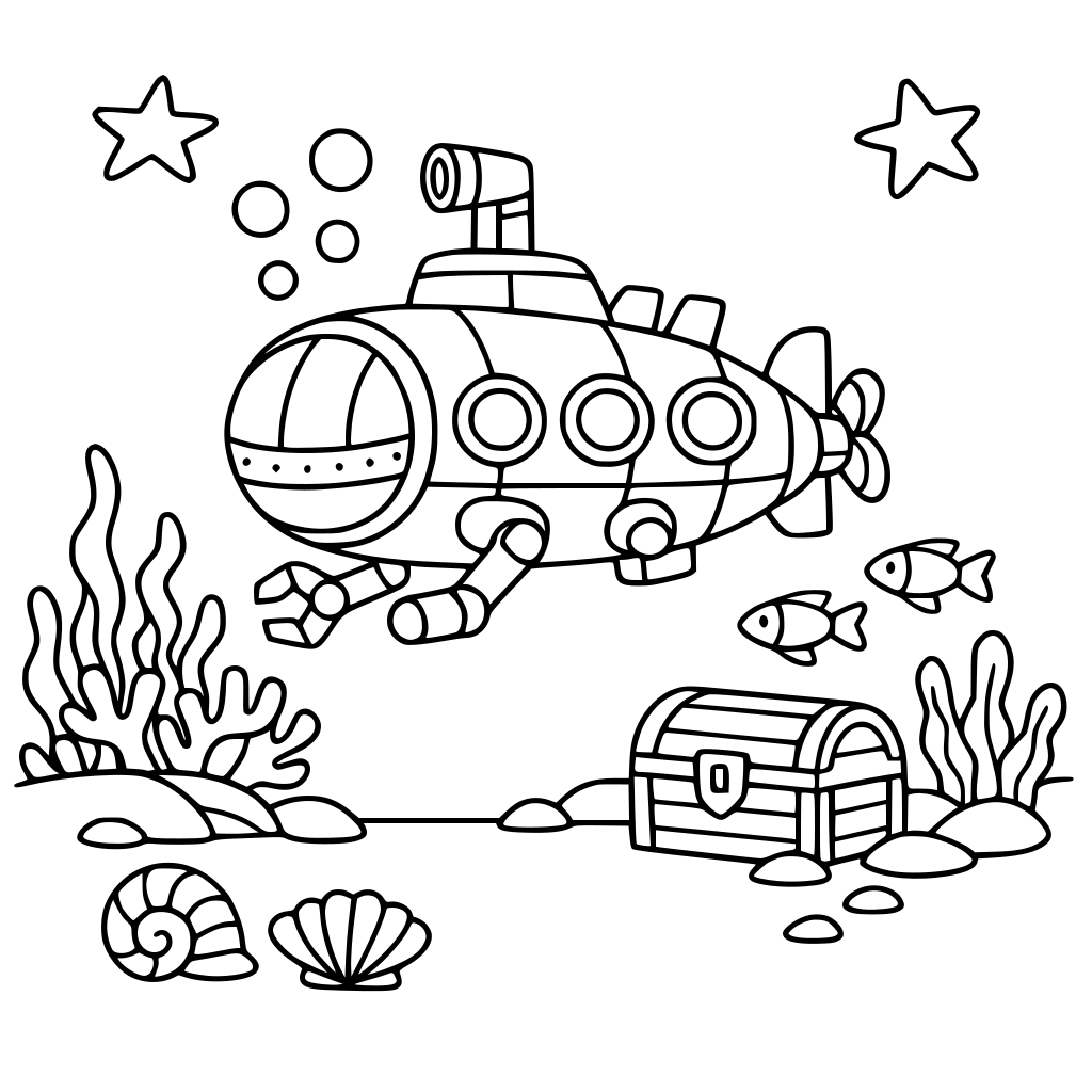 Un submarino explorando el océano. dividido para ponerle color por numero