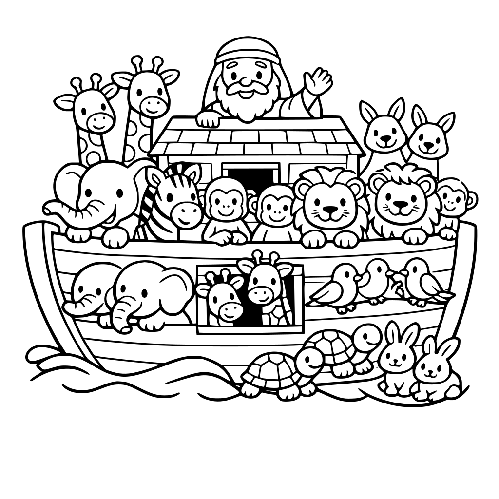 Noah's ark with animals on a boat