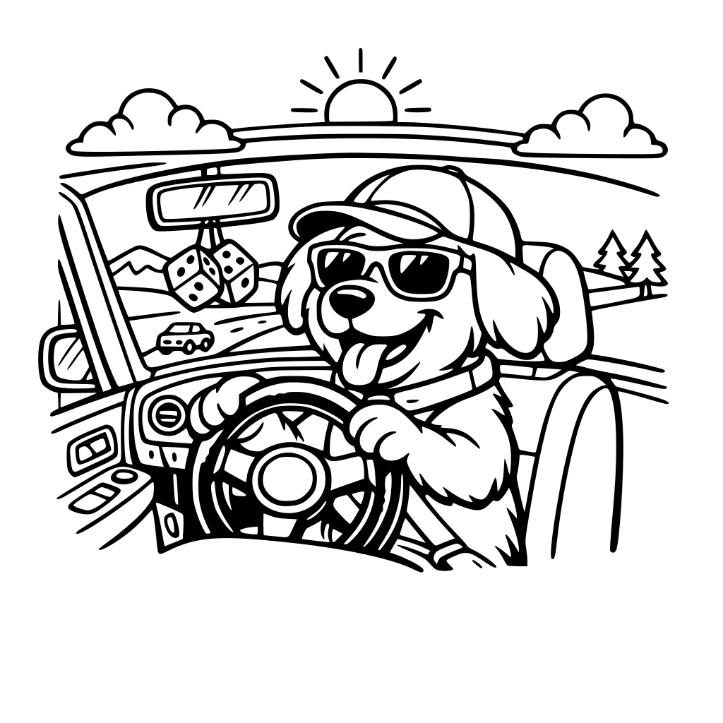 A DOG DRIVING A CAR