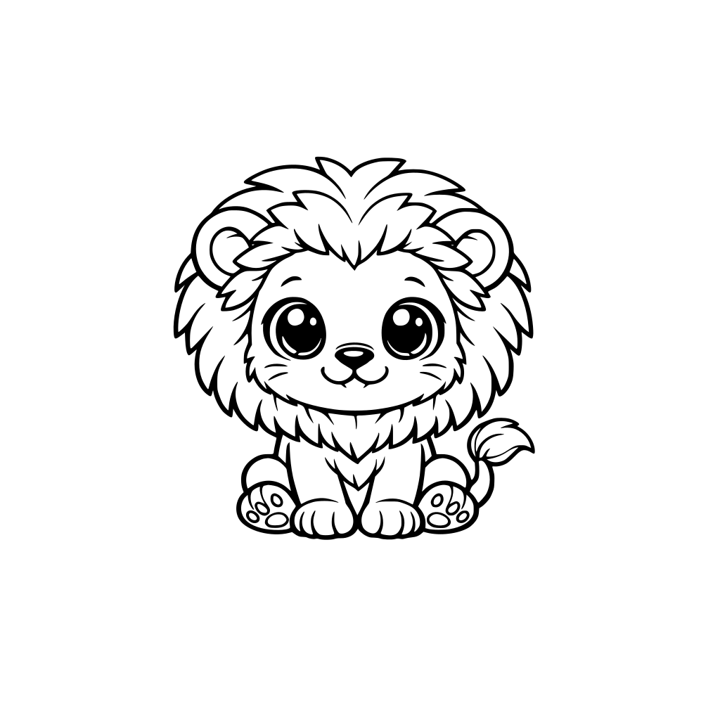 I want a cute lion with big round eyes in sitting posture