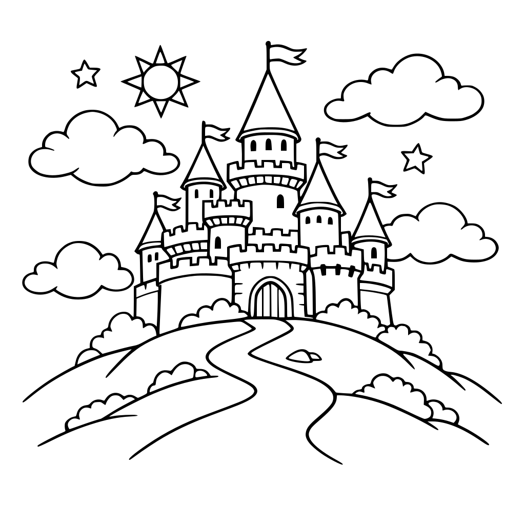 Un château sur une colline avec des nuages