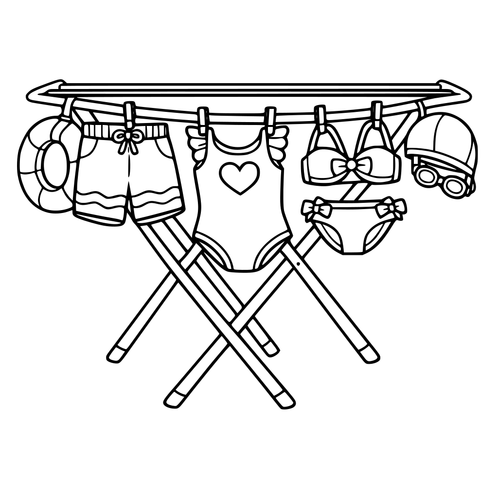 children swimwear hanging on the drying rack