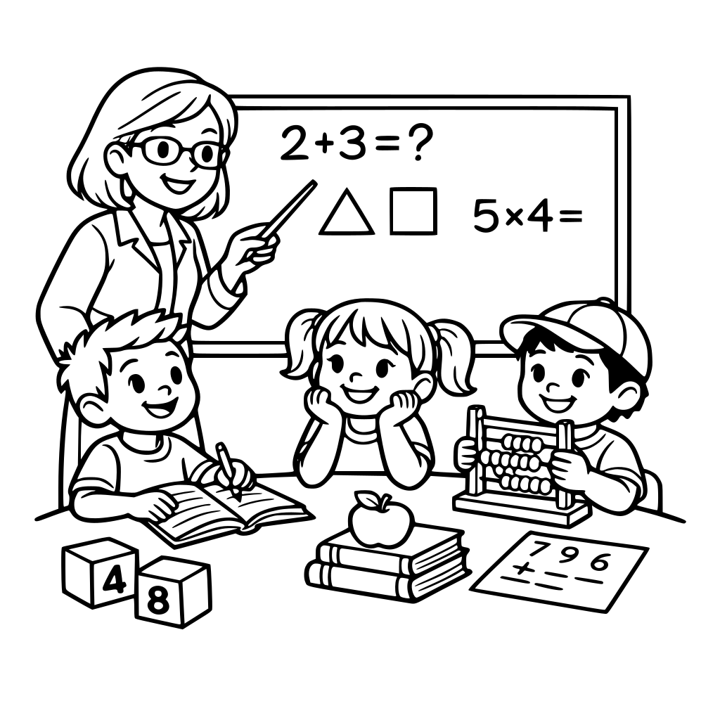 NIÑOS APRENDIENDO MAEMATICA CON SU PROFESORA