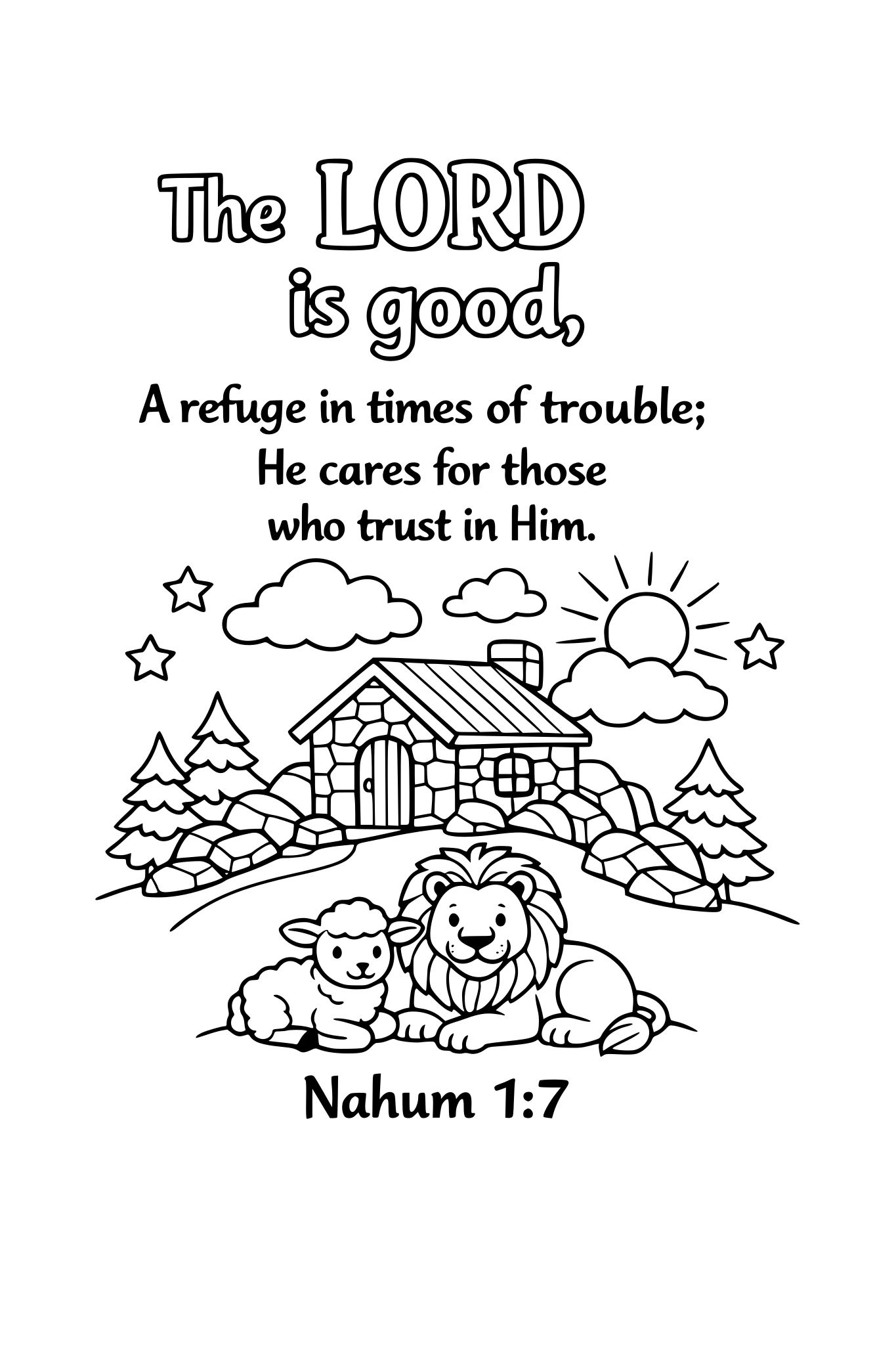 a coloring page about nahum 1:7