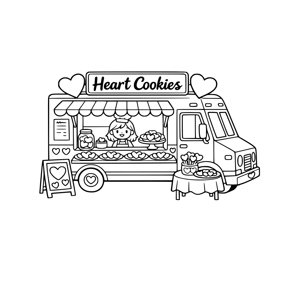 A food truck selling heart cookies.