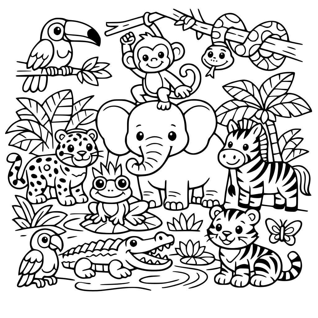 Una selva llena de animales.