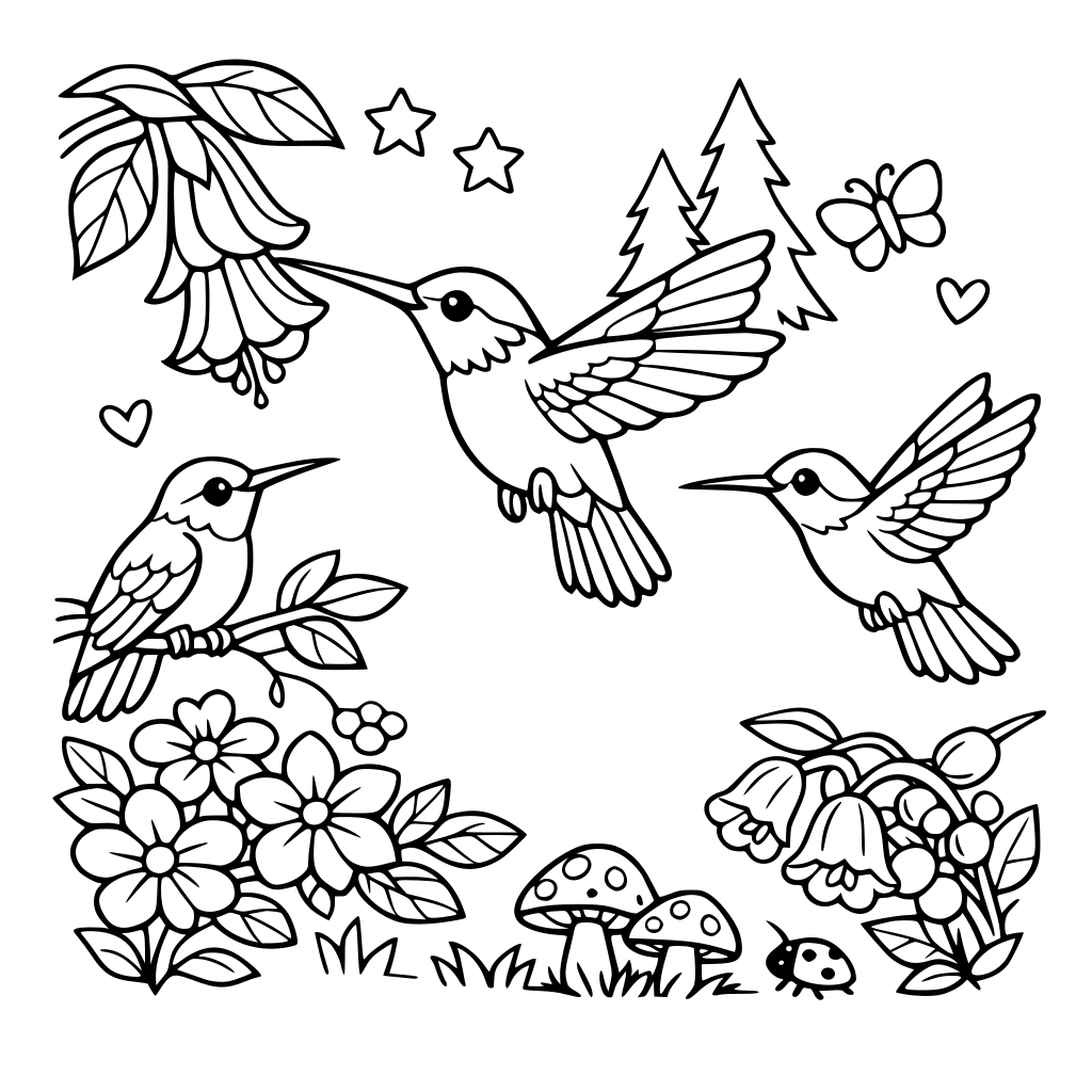 Colibríes en el bosque