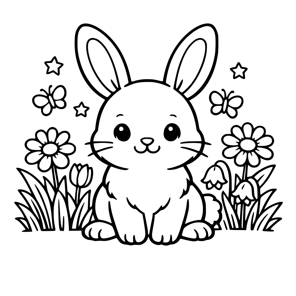 bunny rabbit with grass and flowers