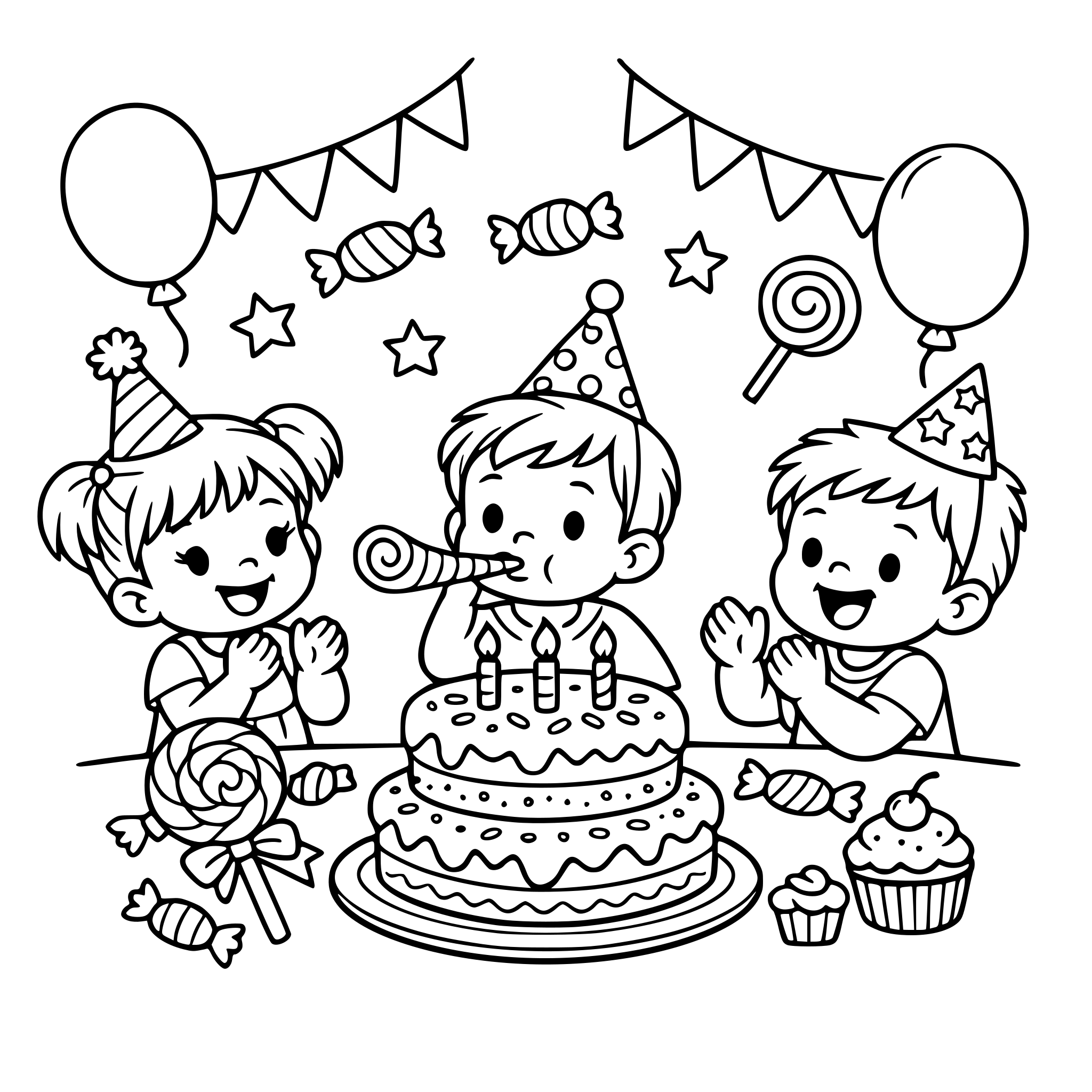 Birthday party, kids, 2-3 years old, candys, cake