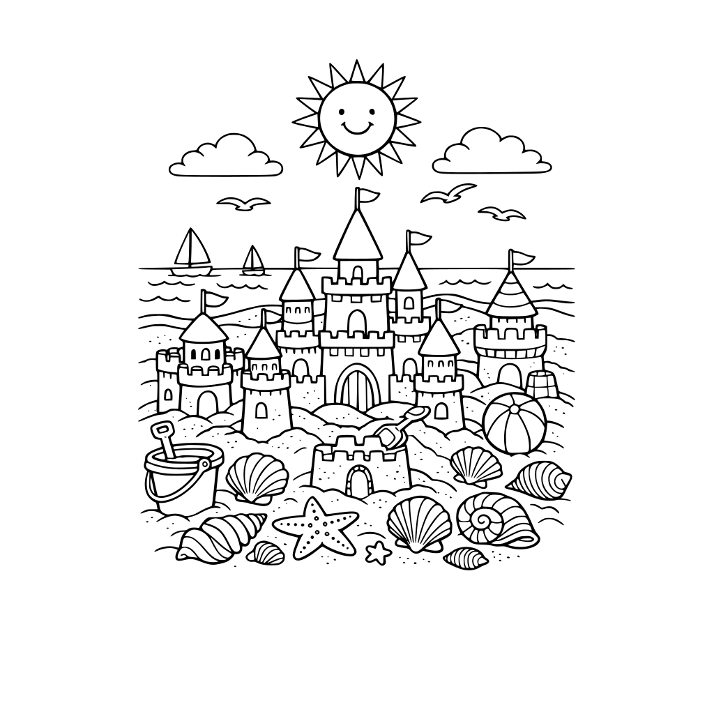 A beach filled with sandcastles and seashells