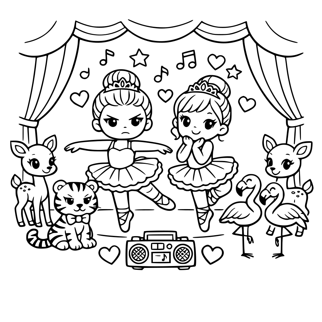 Ballerinas, theater, Musik, niedlich, streng, herzen, tiger, Rehe, Flamingos