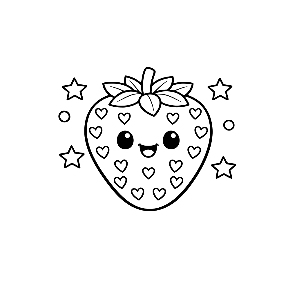 A smiling strawberry with heart-shaped seeds.