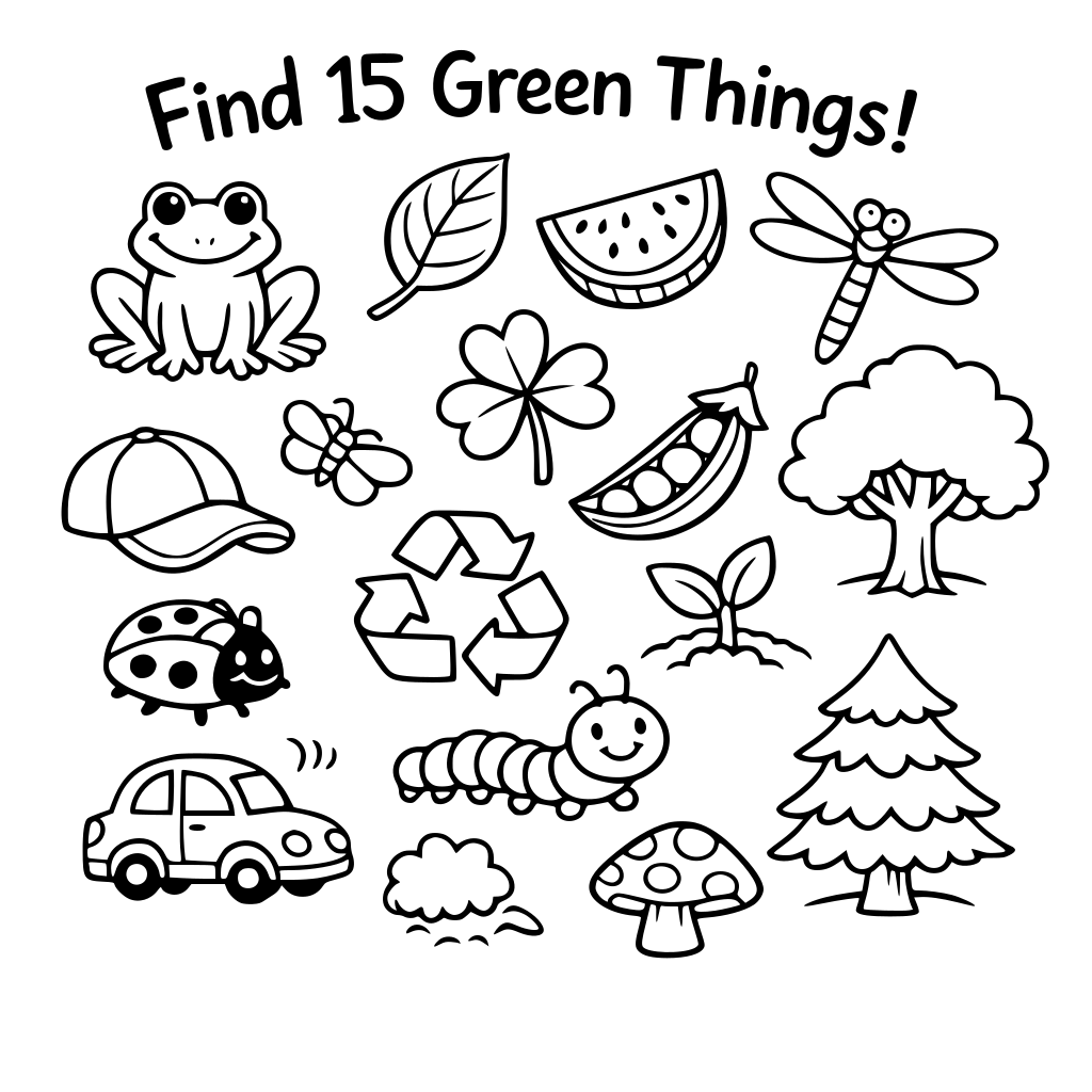 find 15 green things scavenger hunt for outside