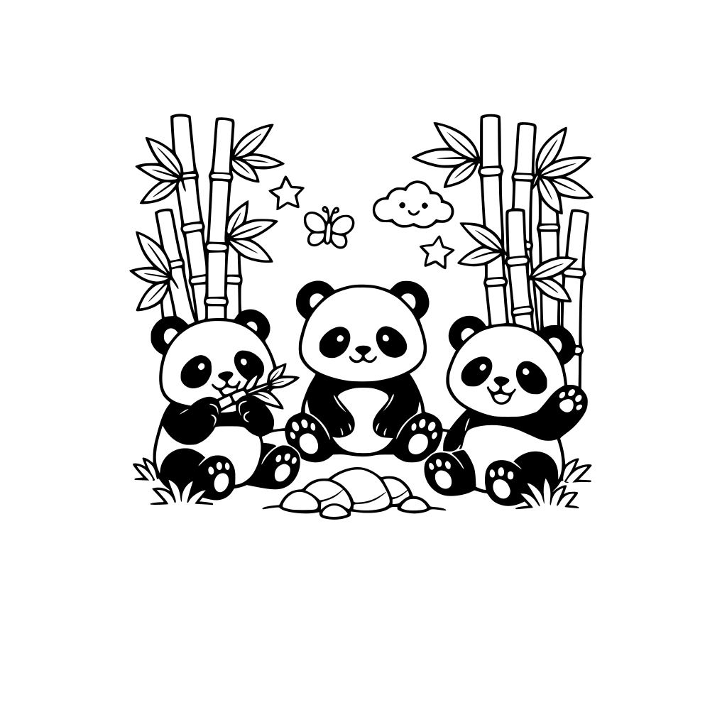 cute pandas sitting in a forest of bamboo