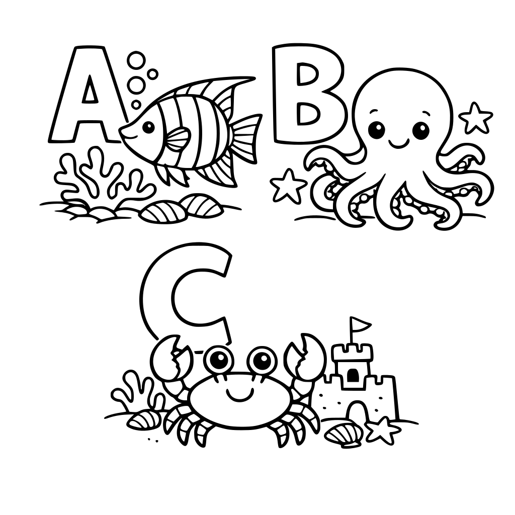 abc color book with sea life for each letter
