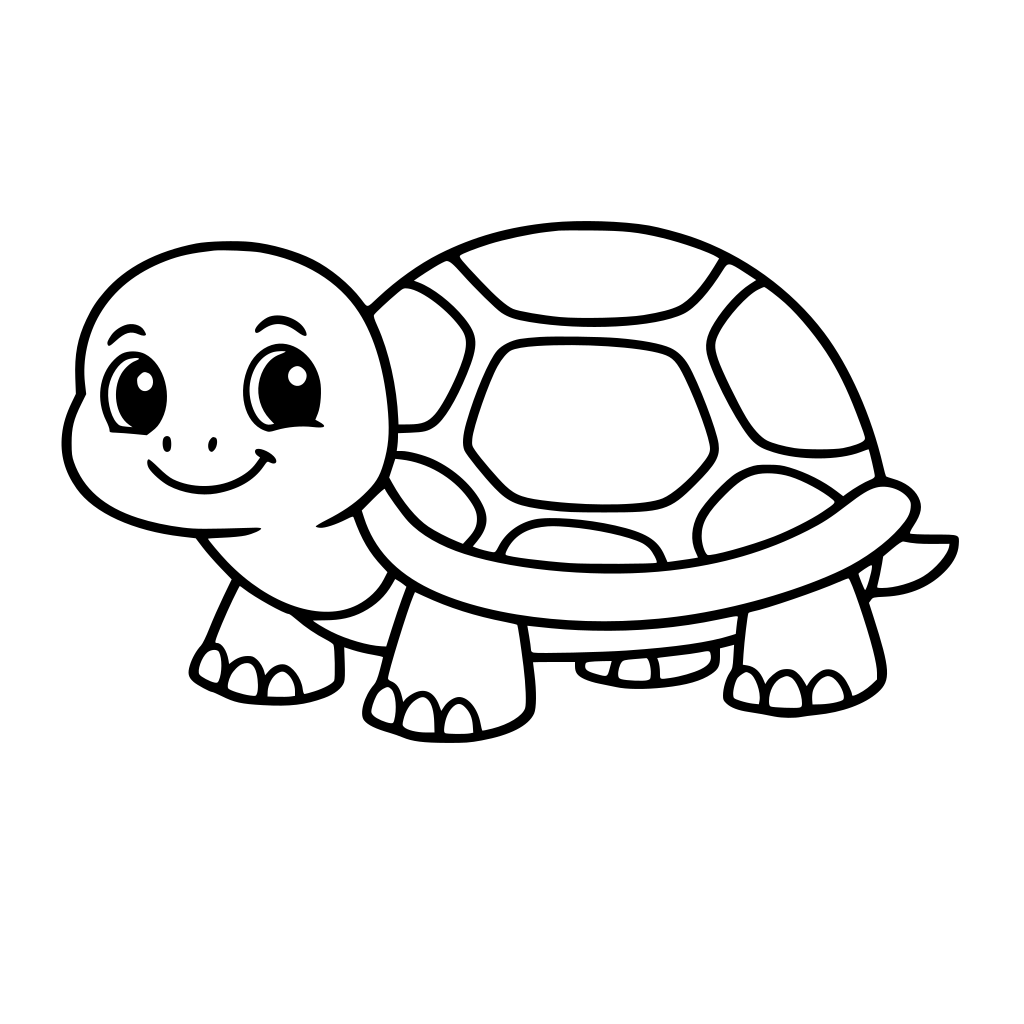 A tortoise that a children can color. Do not put any color. Simple, no sketch lines.
