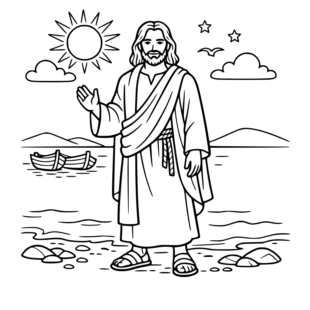 Jesus standing at the water