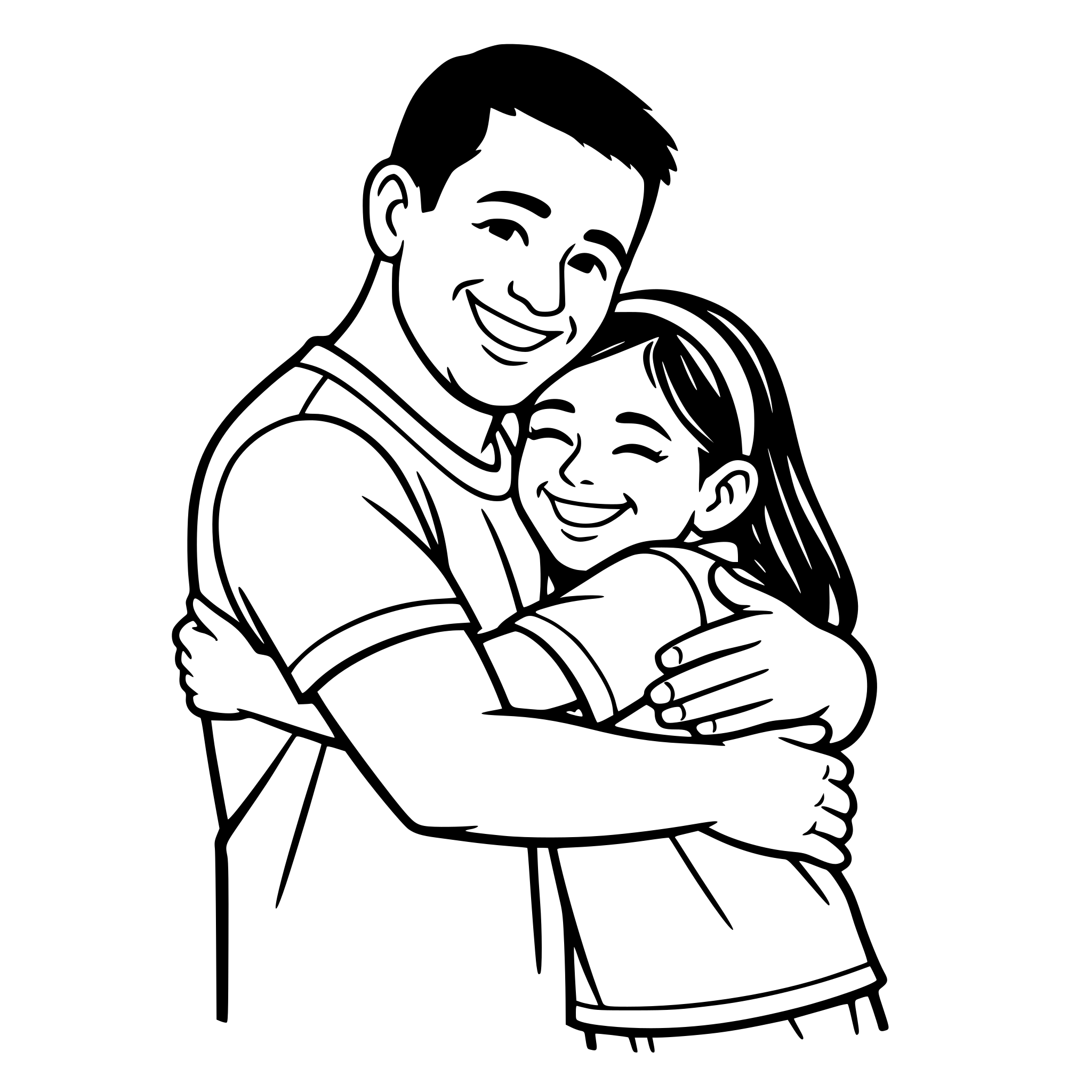 Create an image of a real dad, clean shaven, dressed casually, hugging his 10 year old daughter. Both dad and the daughter are hispanic. White background, isolated.