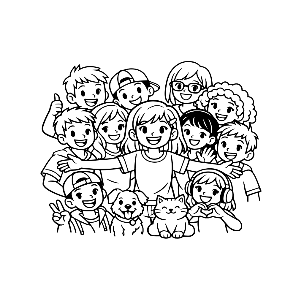 A girl with lots friends