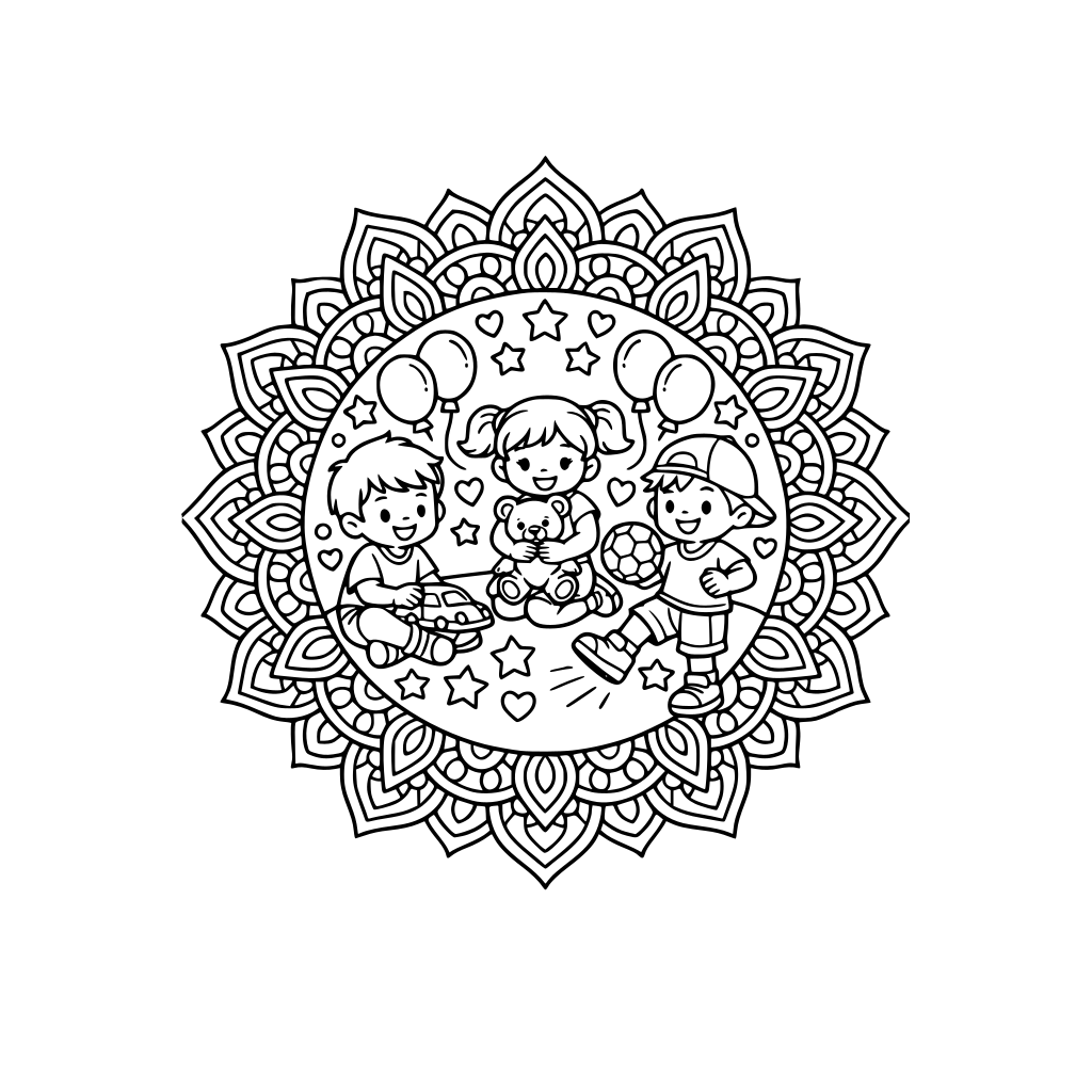 Kids playing..mandalal coloring book