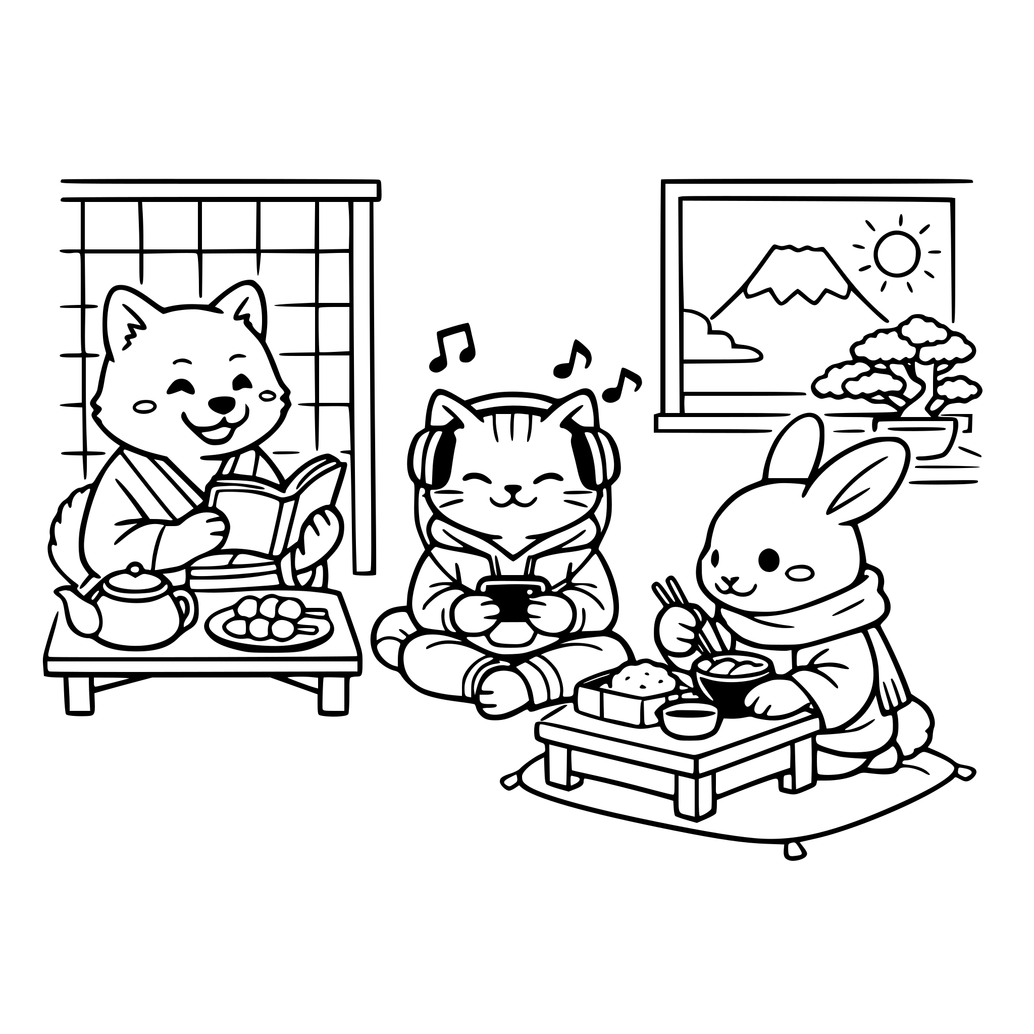 animales haciendo cosas de personas. Cozy. En japon