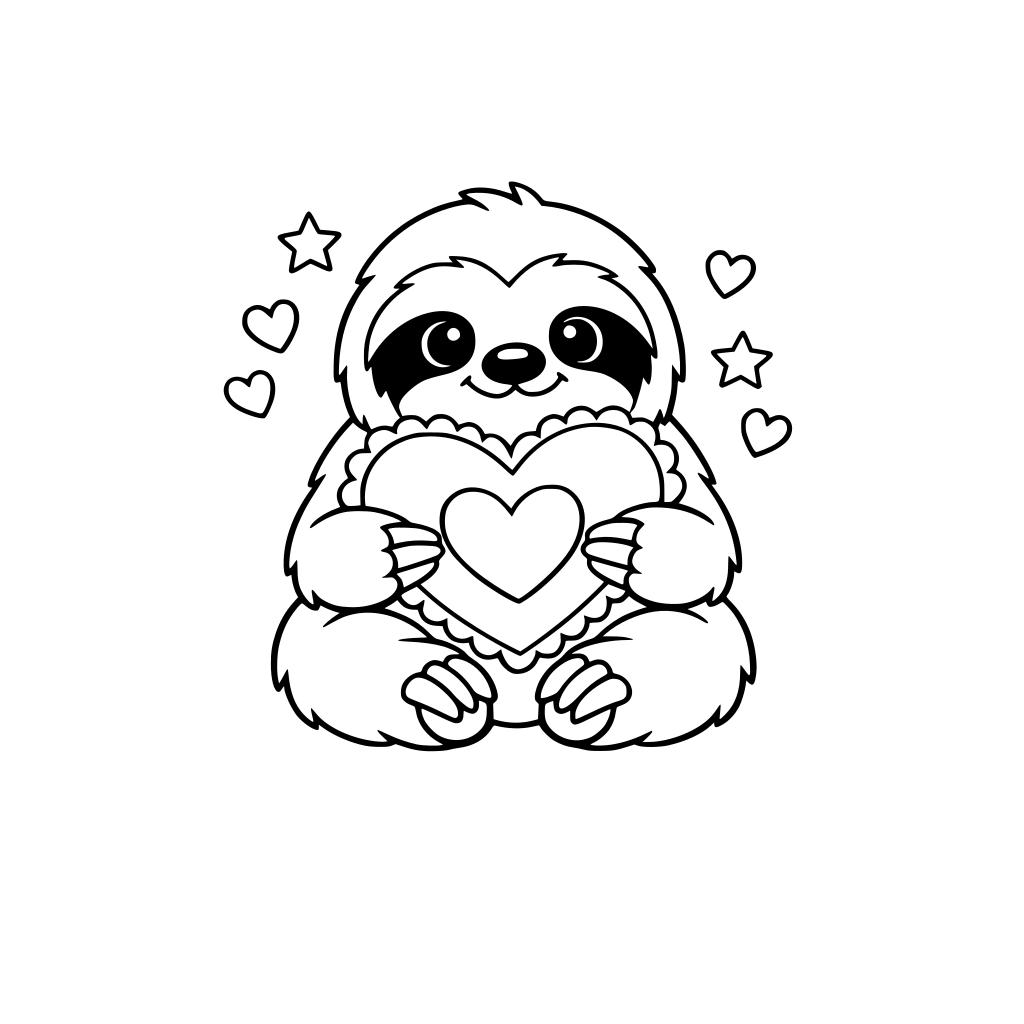 sloth holding a heart valentine