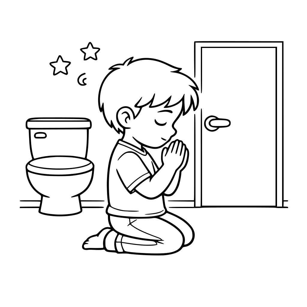 Pedro decidiu fazer uma oração. Ele foi até o banheiro, fechou aporta e se ajoelhou.