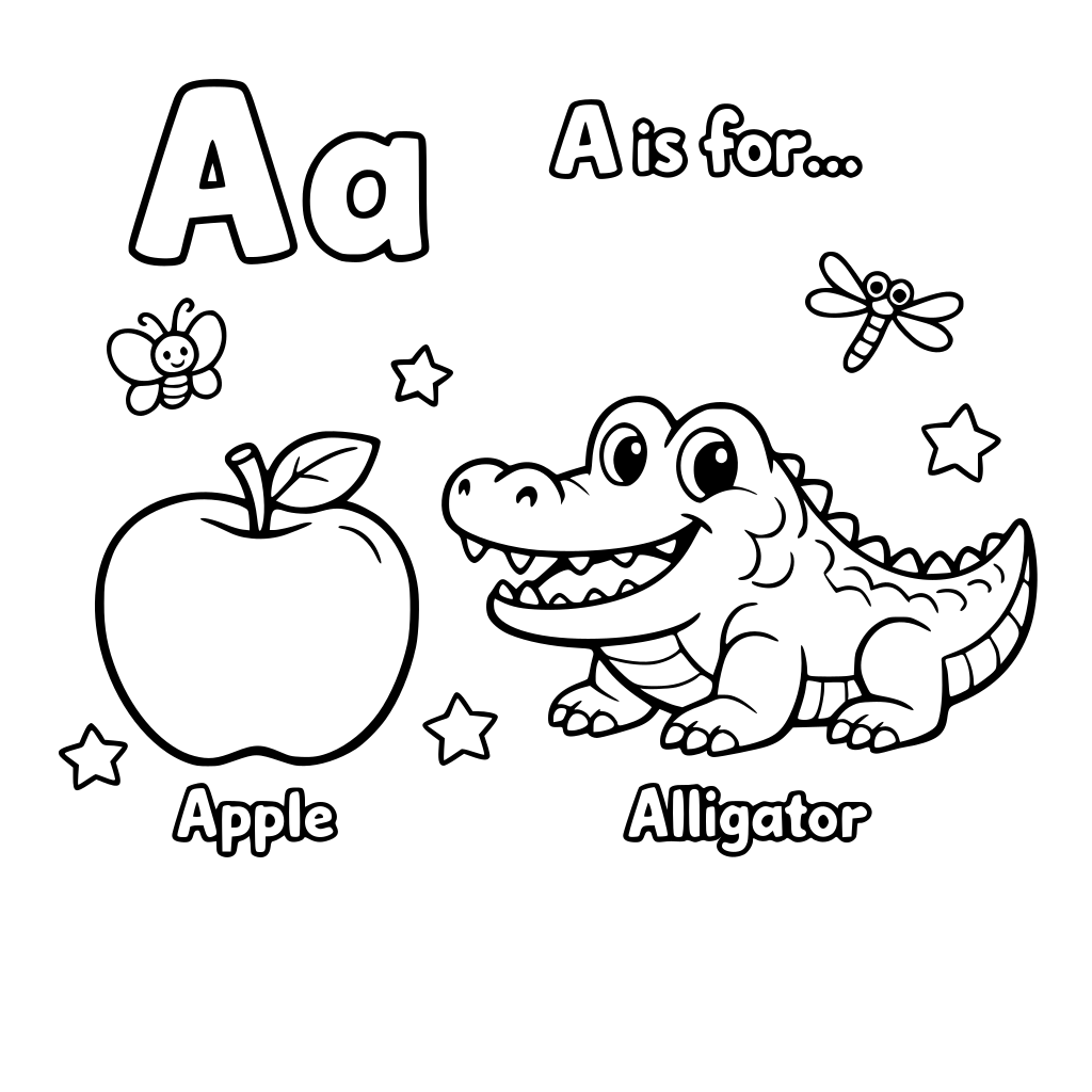 cartoon alphabet colouring book