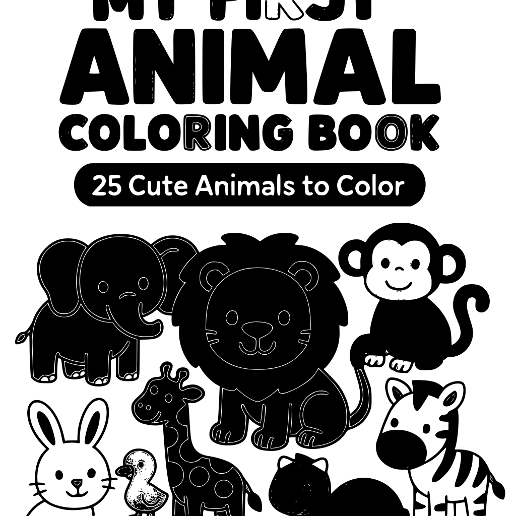 Build a complete 25-page printable children's animal coloring book suitable for