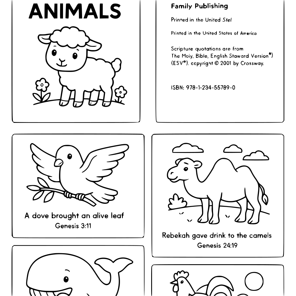 Create a professionally designed 30-page children's coloring book titled "Bible 
