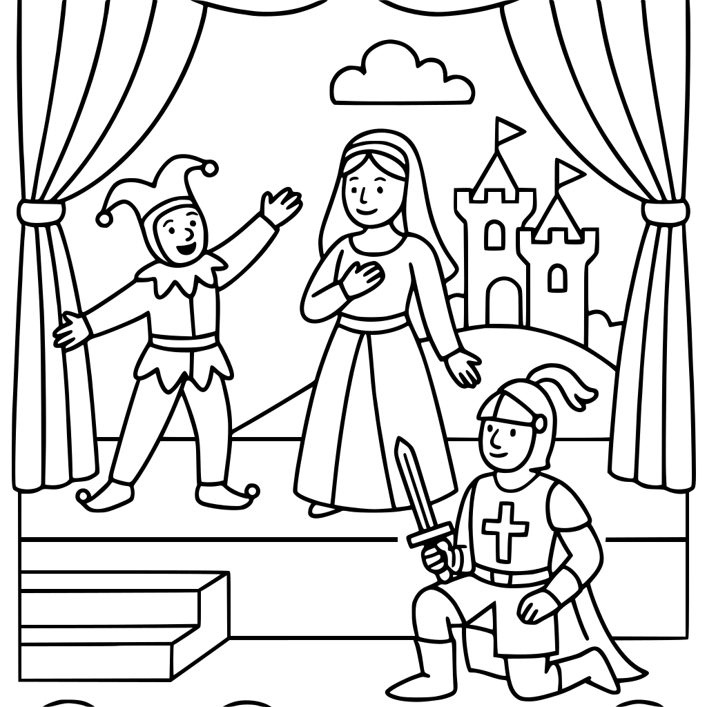 DESENHO PARA COLORIR SOBRE TEATRO MEDIEVAL