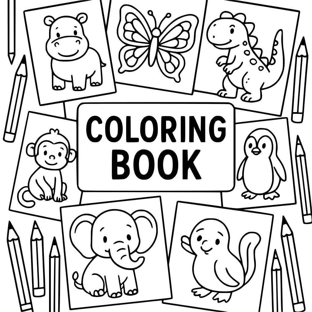 Keep the overall visual concept of multiple individual coloring pages floating a